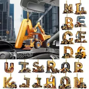Строительная машина Буква Украшение с шнуром Легко повесить Экскаватор Буква Рождественская елка Подвесные украшения Подвески G