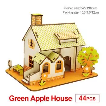 Строительная модель своими руками, игрушка, 3D деревянная головоломка, домик из зеленого яблока, набор деревянных головоломок, ручная сборка, игрушка для детей, подарок для взрослых P18
