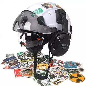 Строительная защитная каска CE с двойными защитными очками, наушники, каска ABS, защитная рабочая каска ANSI с 50 шт. водонепроницаемых наклеек своими руками