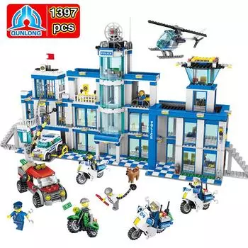 Строительные блоки 1397 шт., полицейская серия, полицейский участок, наборы «Мой мир», хороший дизайн, детские игрушки