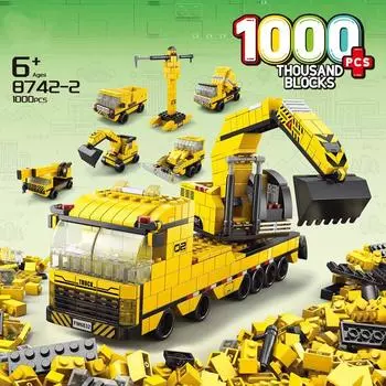 Строительные блоки 6IN1, игрушки, инженерный грузовик, игрушка для детей, бульдозер-экскаватор, развивающая игрушка для детей 6+ лет, подарки на день рождения для детей Engineering Truck-1000Pcs