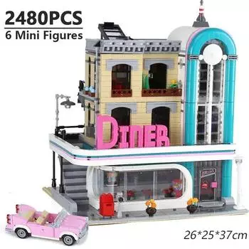 Строительные блоки Downtown Diner с фигурками, совместимые модели, кирпичи для детей, игрушки для взрослых, подарки