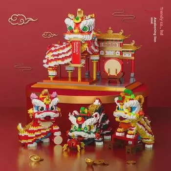 Строительные блоки Guochao Lion Dance, совместимые с Lego - Развивающая игрушка с новогодним кроликом