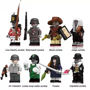 Строительные блоки на Хэллоуин, Мика Зомби, кофейня, официант, ужас, фигурка, коллекция игрушек для детей N109