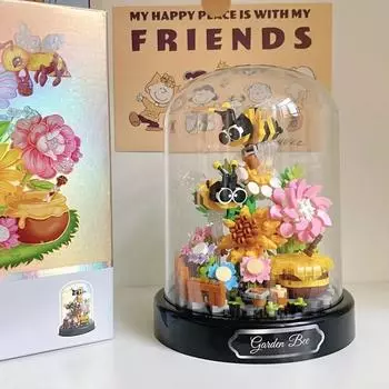 Строительные блоки «Пчела, бабочка, цветок, бонсай», насекомое, растение, модель в горшке, кирпичи с пылезащитным чехлом, детская игрушка «сделай сам», Рождественский подарок no box