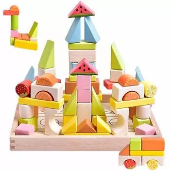 Строительные блоки «Пуговица Луна» Монтессори-игрушка деревянная 56 шт. красочная 3D-головоломка форма изучение цвета распознавание детская развивающая игрушка день рождения рождество