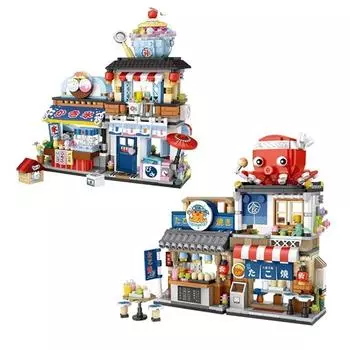Строительные блоки, японский вид на улицу, складная еда, уличный осьминог, барбекю, магазин льда, сборка, строительные блоки, игрушки