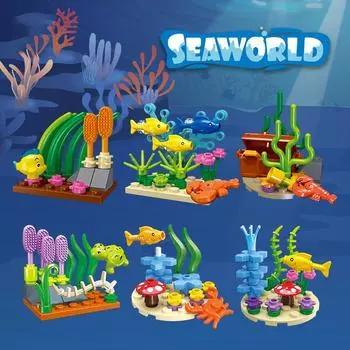 Строительные блоки серии Ocean, рыба-клоун, омар, черепаха, водоросли, модели подводного мира, кирпичи, детские игрушки «сделай сам», праздничные подарки зелёный/серый