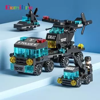 Строительные блоки SWAT Развивающие игрушки 6 В 1 Городская серия Блоки Игрушки для мальчиков Подарки для детей Engineering-142Pcs