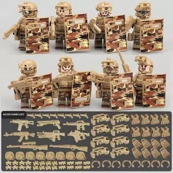 Строительные блоки Военные фигурки Полицейские спецподразделения Маленькие фигурки Детские развивающие игрушки для сборки