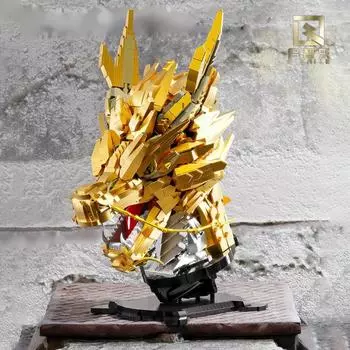 Строительные блоки в виде головы золотого дракона, строительные блоки, сборка, украшение стола, китайские игрушки-драконы, подарок для взрослого друга NO Box