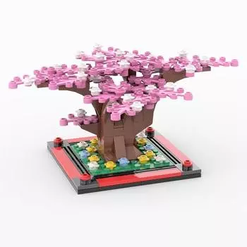 Строительные блоки вишневого дерева, цветущая вишня, город, улица, кирпичи, сделай сам, модель, орнамент, игрушка, детский подарок