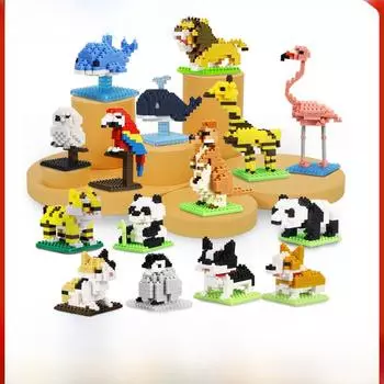 Строительные блоки животных JIKER: Лев, Тигр, Панда, Пингвин - развивающие игрушки для детей с микрочастицами Panda Bamboo