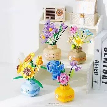 Строительный блок 3D DIY вечный букет подсолнухов романтическое растение розы в горшке украшения кирпичи День святого Валентина подарки для девочек и друзей