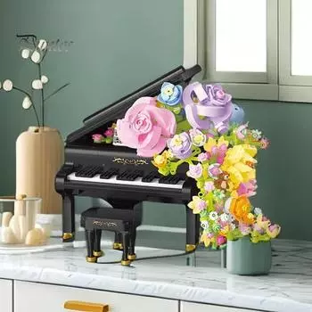 Строительный блок Цветок Музыкальный инструмент со светом DIY Ручная работа Гитара Скрипка Бас Фортепиано Конструктор Игрушка для детей Взрослые Блок Сборка Игрушка Настольный C