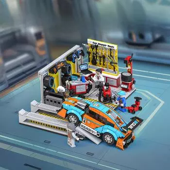 Строительный блок гоночный автомобиль модификация сцена истребитель производственная линия сцена совместима с мальчиками сборка развивающие игрушки 29.5*16.6*9.6cm