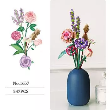 Строительный блок, модель букета, 3D забавные игрушки для детей, украшение дома, растение в горшке, цветок розы в сборе, кирпичная игрушка для девочек, подарок ребенку 1657 No Box