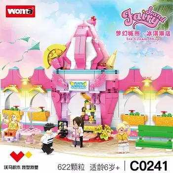 Строительный блок Princess Dream City Street View Seaside Holiday House Small Particle Girl Play House Xiaohongshu See below for details