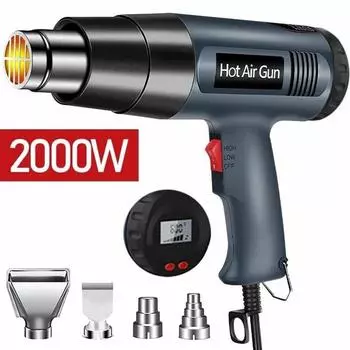 Строительный фен с регулировкой температуры, перезаряжаемым дисплеем чёрный