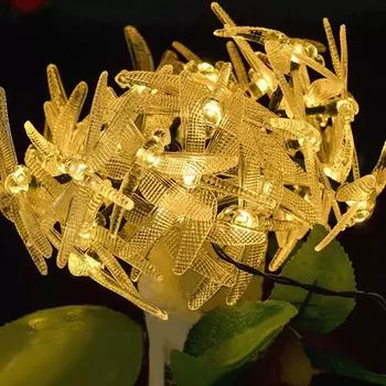 Строка стрекозы на батарейках освещает 20 светодиодов Водонепроницаемое освещение Садовый декор 1.5m жёлтый