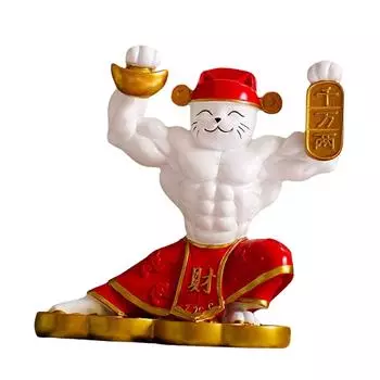 Strong Arm Lucky Cat Statue Home Decoration for Living Room Desk
