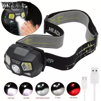 Strong Light XPE+COB+red Light USB Charging Sensing Headlights Waterproof Night Fishing for Erbium Camping Lights чёрный