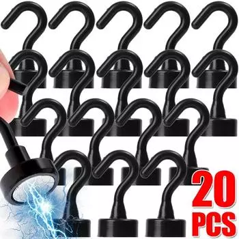 Сильные магнитные крючки, настенный черный магнитный крючок, прочные ключи, вешалки для одежды, держатель для хранения на кухне, холодильнике в ванной комнате 1pc