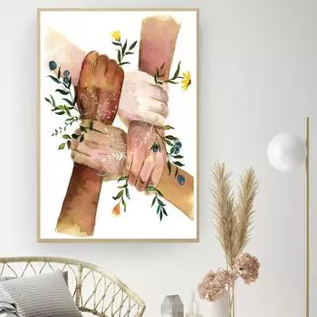 Strong Together Hand Wall Art Черно-Белый Желтый Цветок Кожи Абстрактный Плакат Печать На Холсте Скандинавские Настенные Панно Украшение Комнаты 21cm30cm NoFrame