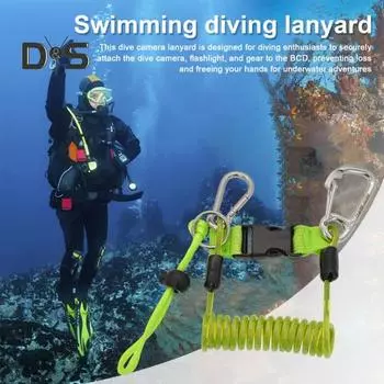 Строп для подводного плавания с пружиной из нержавеющей стали с быстросъемной пряжкой, страховочный трос для подводной камеры, фонарика озеро синий