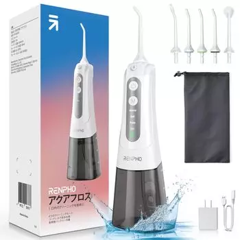 Струйный очиститель полости рта RENPHO, зарядное устройство для режима воды, Aquafloss, 5 сменных насадок, 4 режима очистки, USB-аккумулятор, водонепроницаемый IPX7, 300 мл бак