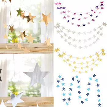 Струнная цепочка, принадлежности для дня рождения, подвесные DIY 4 м, яркая Золотая, Серебряная звезда, бумажные гирлянды, свадебный экран, декор, украшение для вечеринки, ювелирный аксессуар 01