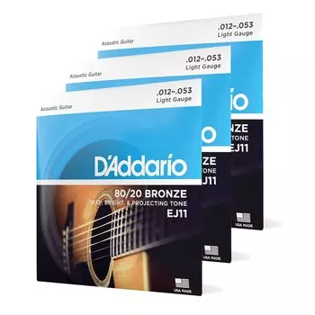 Струны для акустической гитары Bronze Light 3 комплекта D Addario 80/20 .012-.053 EJ11-3D []