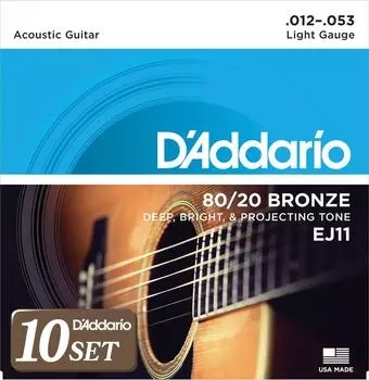 Струны для акустической гитары Bronze Light EJ11 x 10 Set D Addario 80/20 .012-.053 []