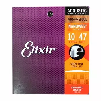 Струны для акустической гитары ELIXIR 16002 NANOWEB PHOSPHOR BRONZE EXTRA LIGHT 10-473SET