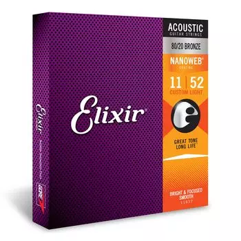 Струны для акустической гитары Elixir Elixir NANOWEB Bronze Custom Light 80/20 .011-.052 #11027 []
