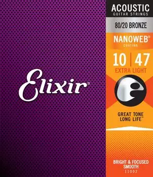 Струны для акустической гитары Elixir NANOWEB 8020 Bronze Extra Light .010-.047 #11002 []