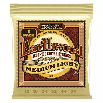 Струны для акустической гитары ERNIE BALL 3003 EARTHWOOD BRONZE MEDIUM LIGHT 3Set Pack [Подлинные] (12-54) 80/20