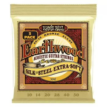 Струны для акустической гитары ERNIE BALL 3047 EARTHWOOD BRONZE SILK STEEL EXTRA SOFT 3Set Pack [Подлинные] (10-50) 80/20 и
