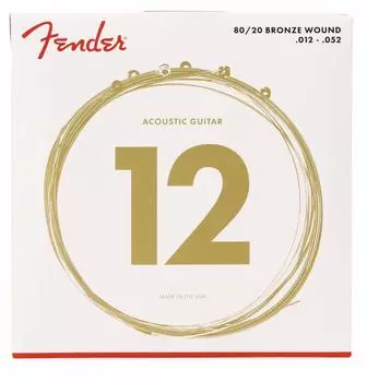 Струны для акустической гитары Fender Bronze Acoustic Ball 70L Light 80/20 Strings, End, .012-.052