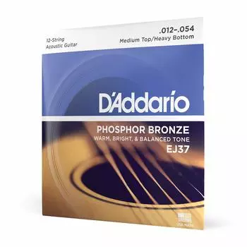 Струны для акустической гитары, фосфорная бронза, 12 струн EJ37 D Addario, средние верхние/тяжелые нижние струны .012-.054 []