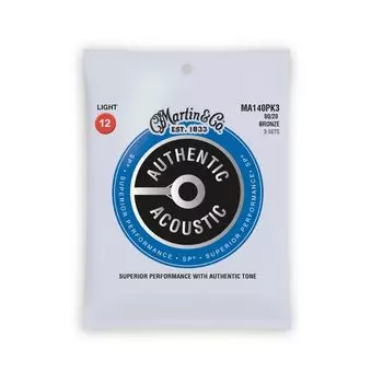 Струны для акустической гитары MARTIN AUTHENTIC ACOUSTIC MA140 PK3 3 шт., комплект, легкие, .012-.054