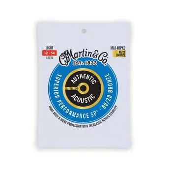 Струны для акустической гитары MARTIN AUTHENTIC ACOUSTIC MA140 PK3 3 шт., комплект, легкие, .012-.054