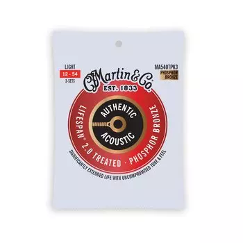 Струны для акустической гитары MARTIN AUTHENTIC ACOUSTIC MA540T PK3 3 шт., комплект, легкие, .012-.054