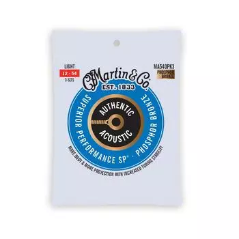 Струны для акустической гитары MARTIN AUTHENTIC ACOUSTIC MA540 PK3 3 шт., комплект, легкие, .012-.054