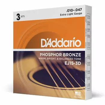 Струны для акустической гитары Phosphor Bronze Extra Light 3 комплекта D Addario .010-.047 EJ15-3D []
