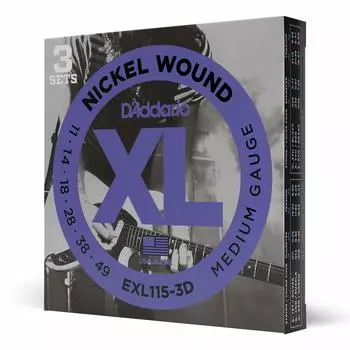 Струны для электрогитары D Addario, никель, BluesJazzRock .011-.049 EXL115-3D, 3 комплекта []