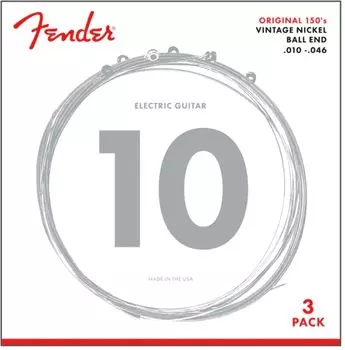 Струны для электрогитары Fender Original 150 гитарные струны, обмотка из чистого никеля, шариковый наконечник, 150L .010-.046 калибры, 3 шт. в упаковке