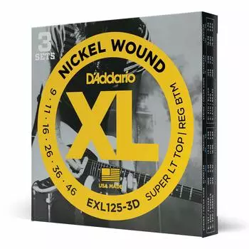 Струны для электрогитары Nickel SuperLight Bottom 3 комплекта D Addario Top/Regular .009-.046 EXL125-3D []