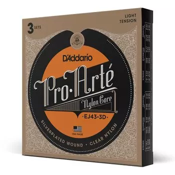 Струны для классической гитары Pro Arte Light, 3 комплекта, D Addario, серебристые/прозрачные, EJ43-3D []