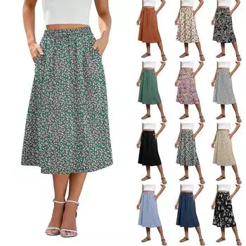Струящаяся юбка длины миди, эластичная юбка трапециевидной формы с высокой талией и карманами для женщин, модная юбка M
